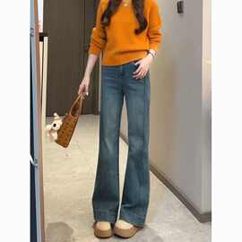 新品复古美式遮肉高腰新款微喇个性新款春秋新品牛仔裤女阔腿其他