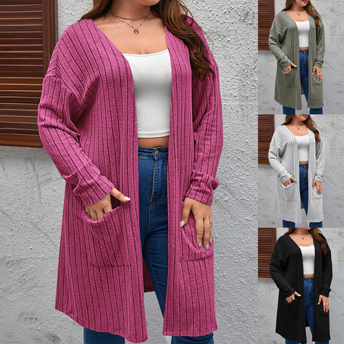2024 Spring European and American Cross-border Amazon New Plus Size Casual Long Sleeve Cardigan Knitwear Outerwear for Women