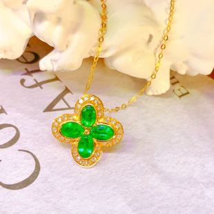 Jewelry manufacturers DIY 18K gold inlaid natural emerald clavicle chain main stone: 1.3 karat
