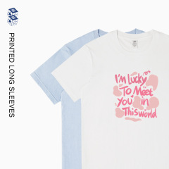 230g純綿のアルファベットのプリント半袖tシャツの男性の夏の新型の韓系の小さい大衆の白いinsのゆったりしている上着の女性