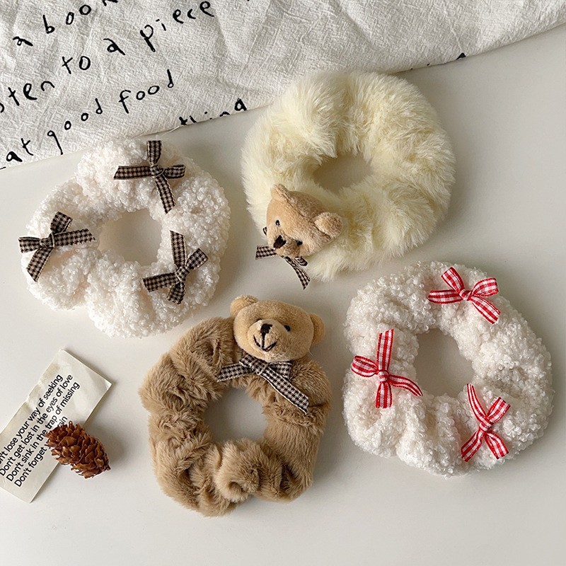 30g Weight Hair Tie Hair Accessories Type 1 Piece Quantity Holiday, Daily Occasion Plush Material Rabbit, Animal, Cartoon, Bear, Knot, Butterfly, Bow Knot Pattern Women's Gender Cute Style Cute Women's Rabbit Animal Cartoon Plush Hair Tie 5