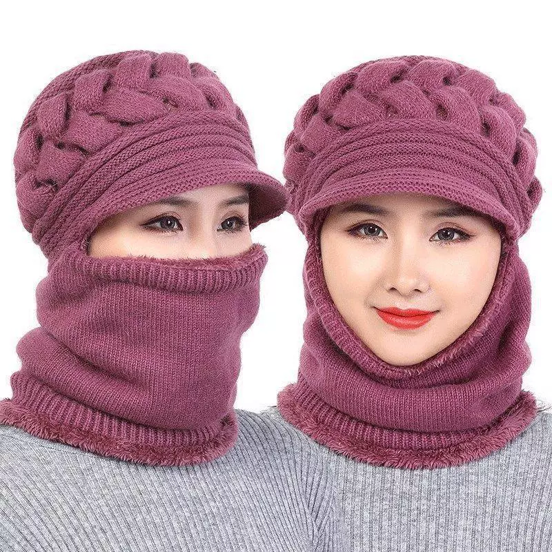 秋冬妈妈帽子加绒连体冬季帽针织帽保暖加厚毛线帽女批发中老年人