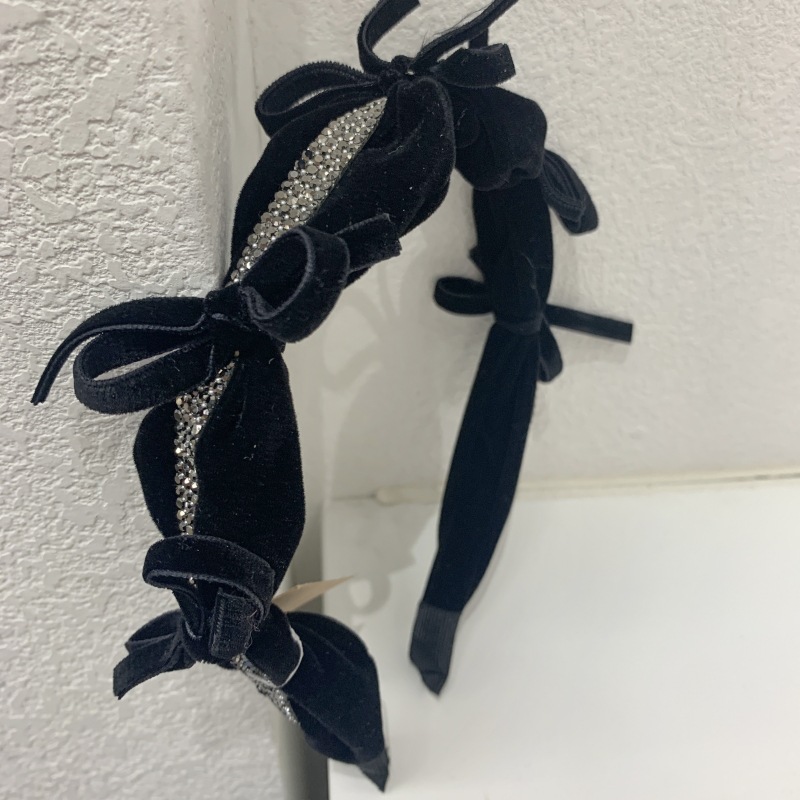 Black temperament small fragrance style rhinestone chain autumn and winter new product bow hoop sweet hair accessory_voghion.com