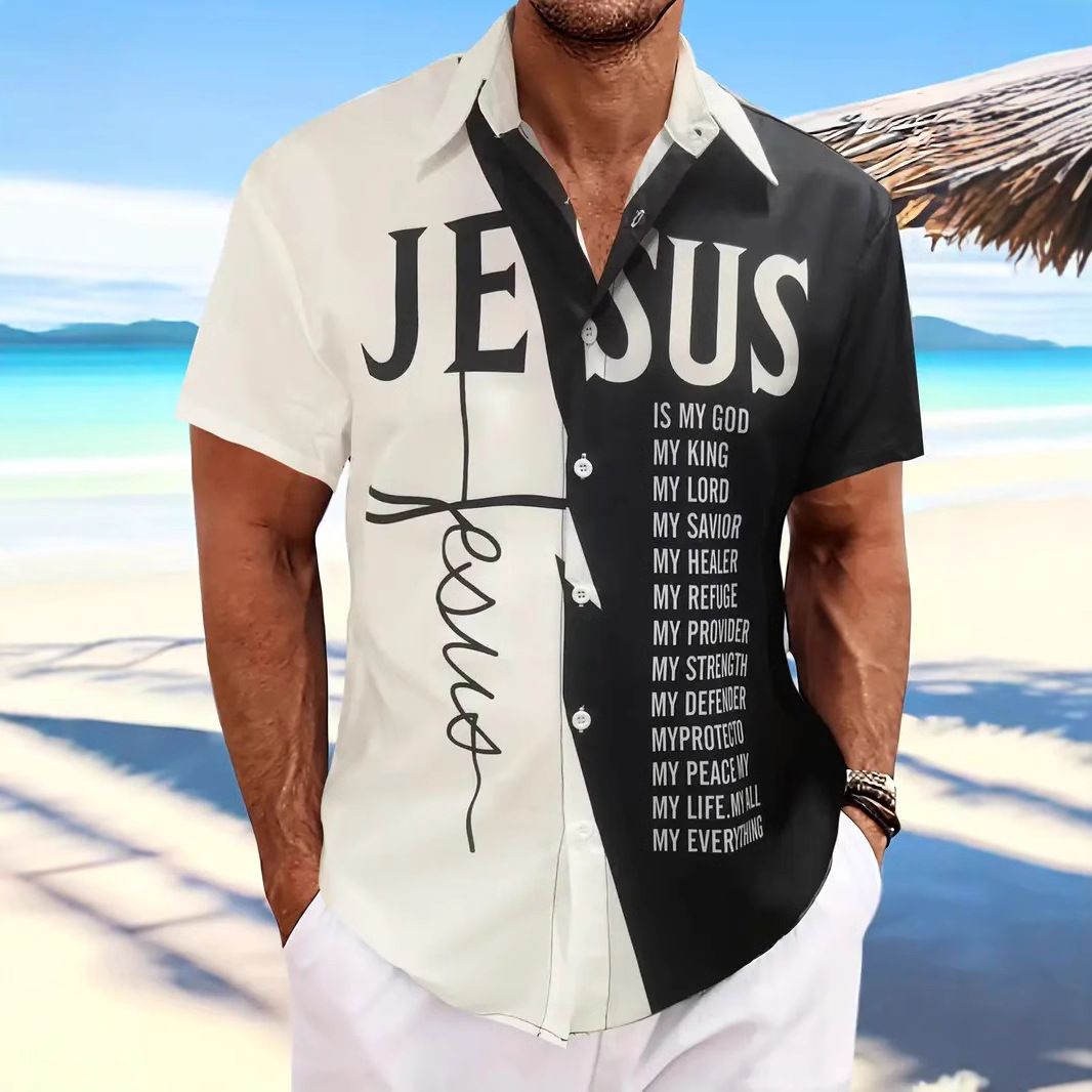 2024 verano nuevo estilo personalidad moda casual todo fósforo fresco y guapo letras camisa de manga corta a rayas MB1