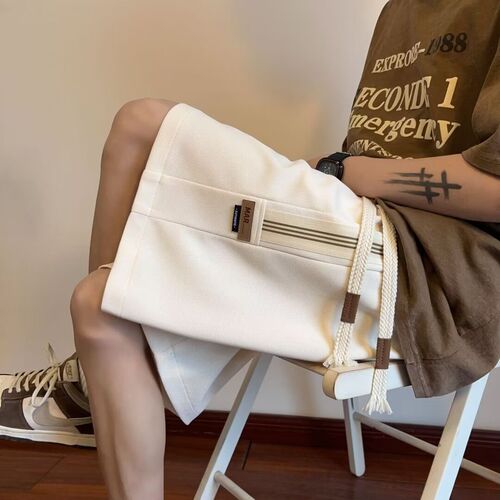 American-style woven stripe sports shorts: Summer trendy brand, stylish, loose-fit, wide-leg capri pants—perfect for casual, on-trend looks.