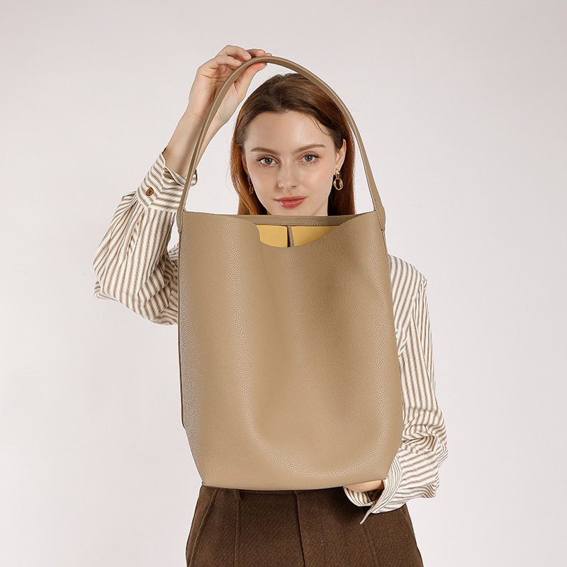 Korean Niche Handbag, Genuine Leather Bucket Bag, Cross-Border Casual Commuting High-End Large-Capacity Women's Tote Bag