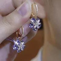 Серьги-цветы: маленький дизайн, пурпурно-фиолетовые камни, легкая роскошь, тренд сезона 2024, EH1753 Golden Purple,