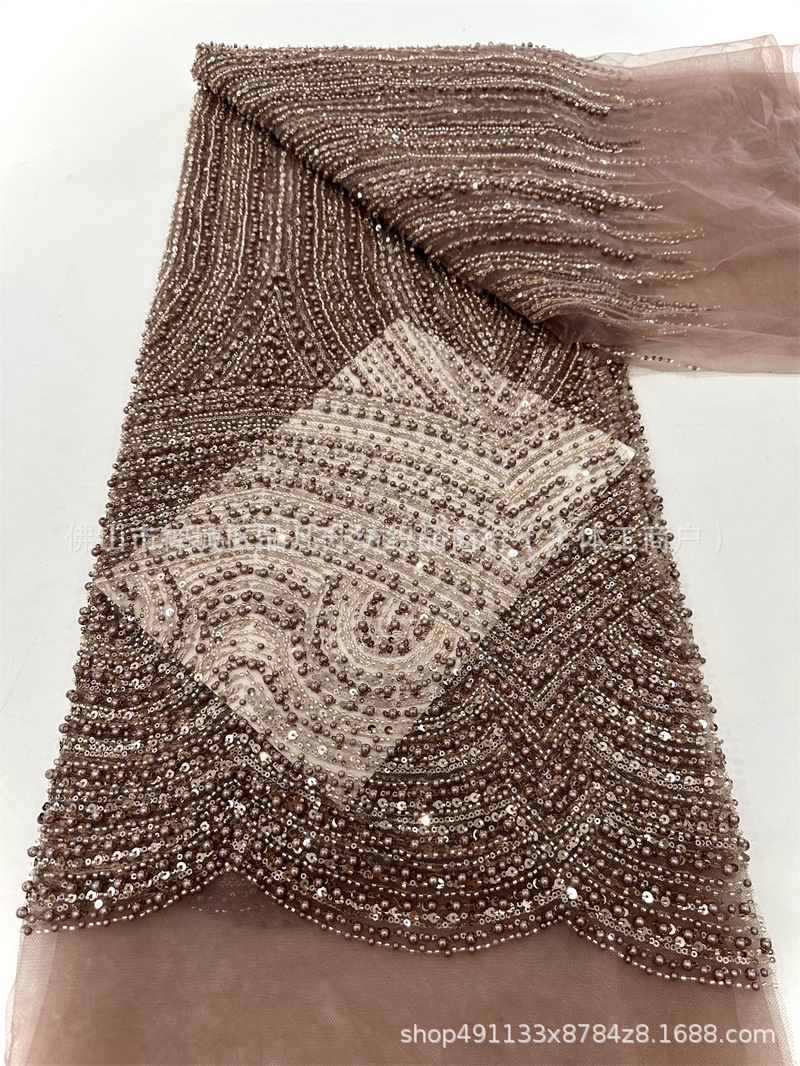 Fabricas de bordado de malla de cuentas pesadas Gao Ding vestido de boda vestido de moda cena vestido de cuentas tela de vestido