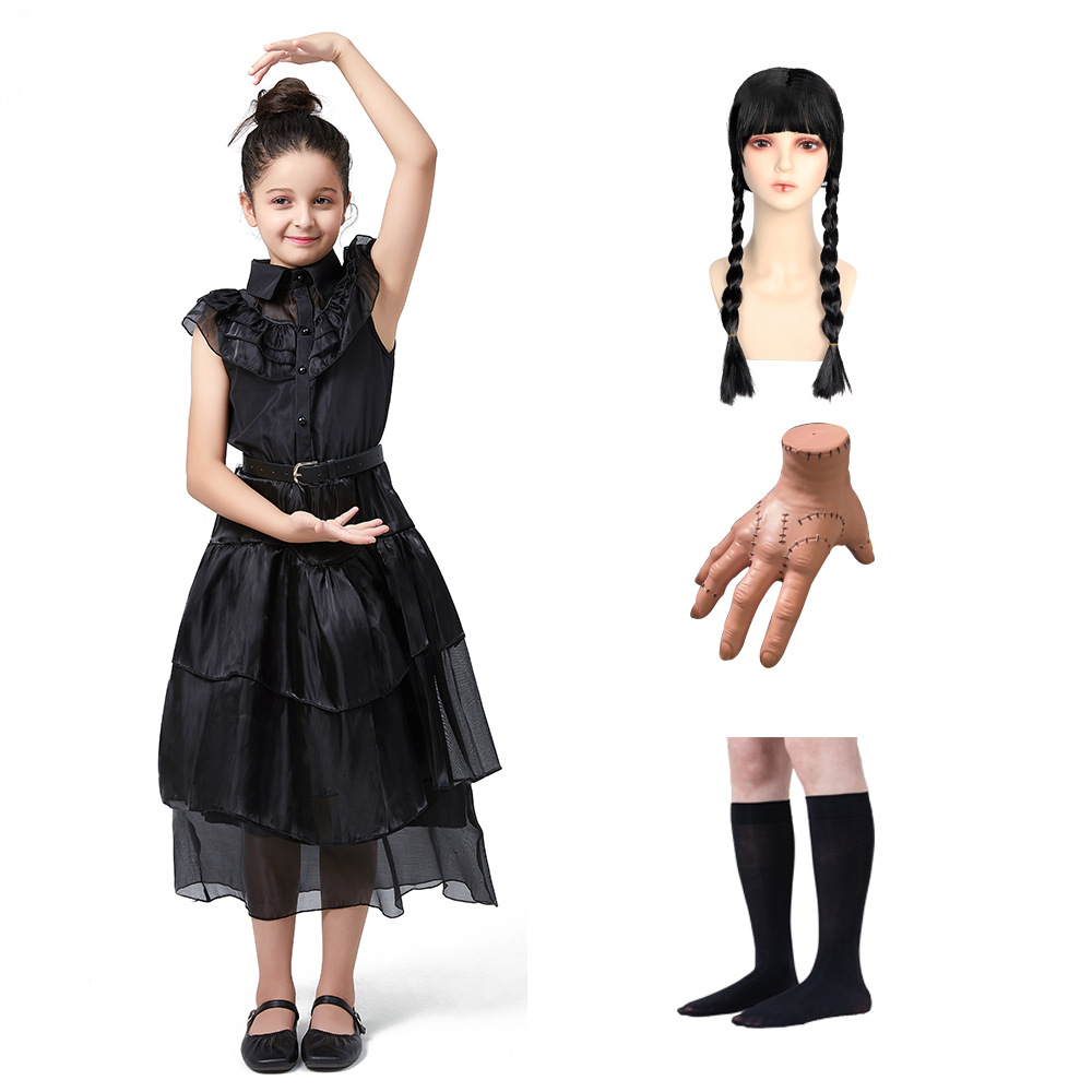 Adams cos ropa vestido de gasa Miércoles Adams negro vestido de gasa Adams Cosplay ropa en stock