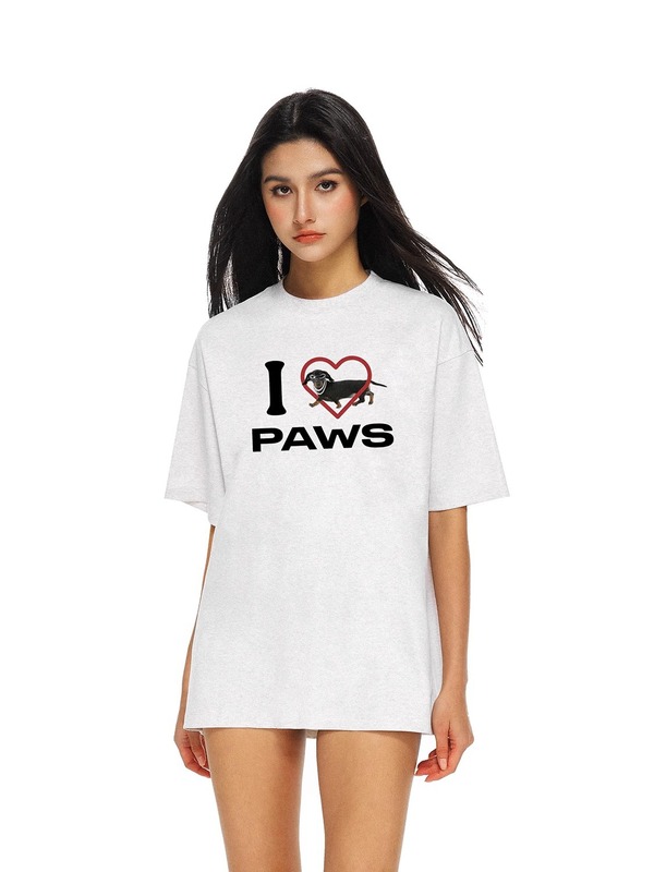 FDR公式ストア「I Love Dogs」ダックスフント アメリカン半袖Tシャツ 男女兼用 夏 カップル 斜め肩トップス|undefined