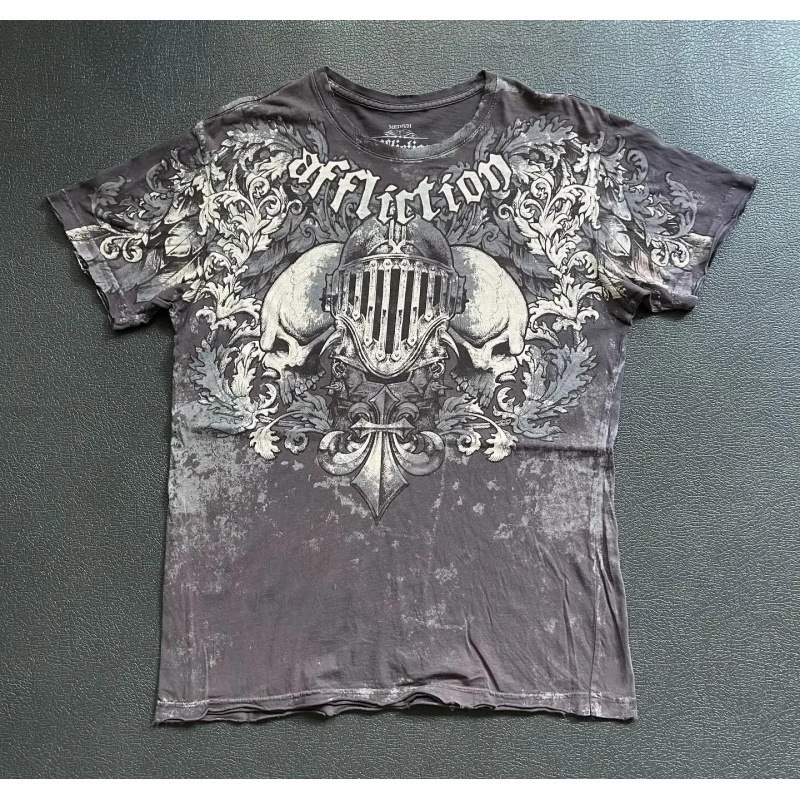 Affliction Dead or Alive T-shirt Knight Skull Grey