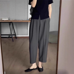 预售灰色西装裤女春夏季新款通勤西裤设计感垂感阔腿裤九分宽松休