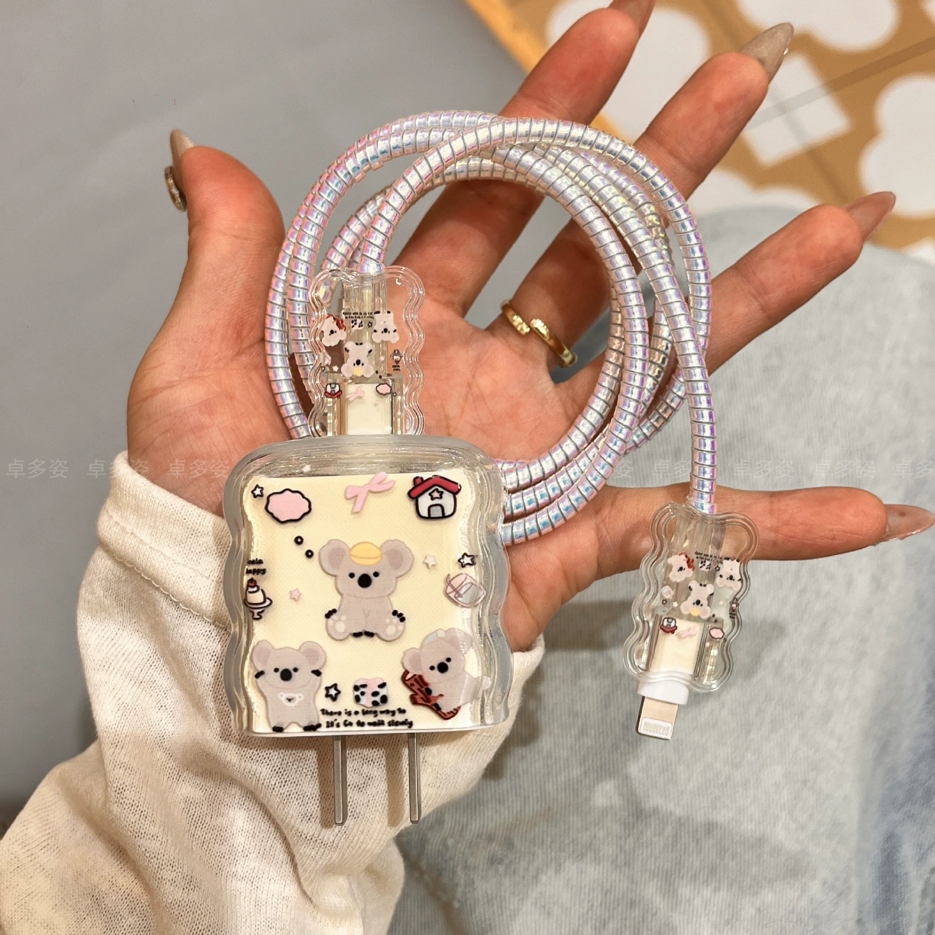 Защитный чехол для зарядного кабеля Apple 16 20 Вт с изображением мультяшной куклы-медведя гризли, кабель для зарядки, кабель с защитой от разрыва, устройство для защиты от укусов