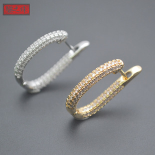 Cross-border New Copper Plated Color-retaining 18K Gold Silver Micro-inlaid Zircon Full Diamond Large Size U-shaped Earrings Ear Hook Ear Buckle