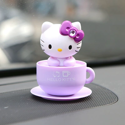 Hellokitty Car Decoration Ornaments Car ornaments - purple-tea-cup-kitty-solar-model