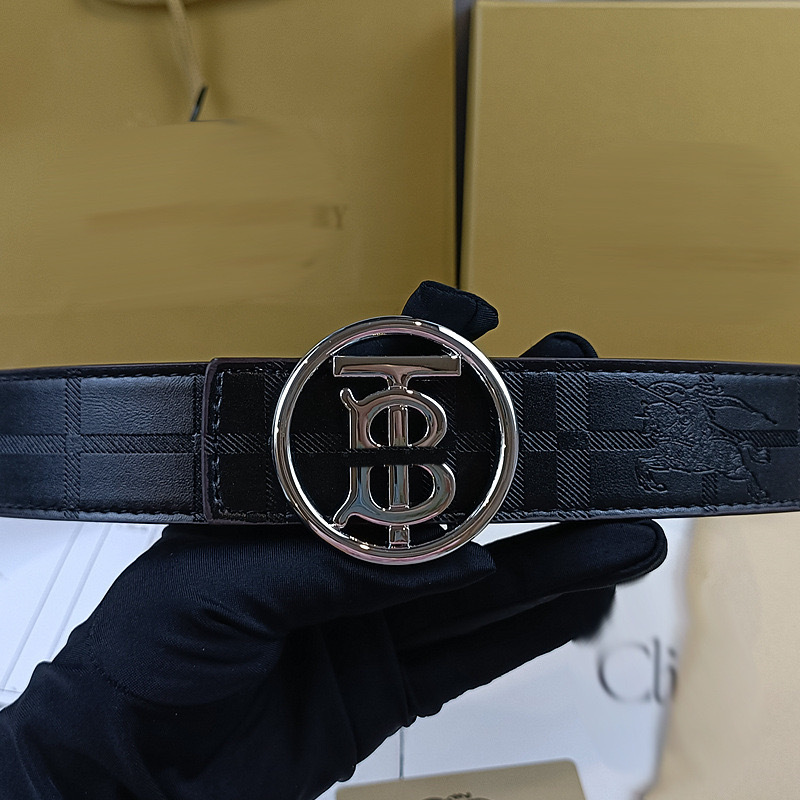 Embossed black round tb silver buckle / 105cm