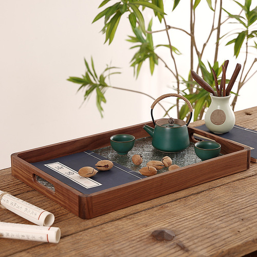 Walnut wood honeysuckle glass tray for home living room cup storage tray creative glass fruit and dessert plate
