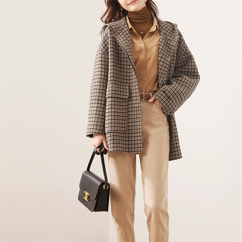 双面羊毛大衣格子新款休闲羊毛呢外套高端100全羊毛羊绒大衣批发