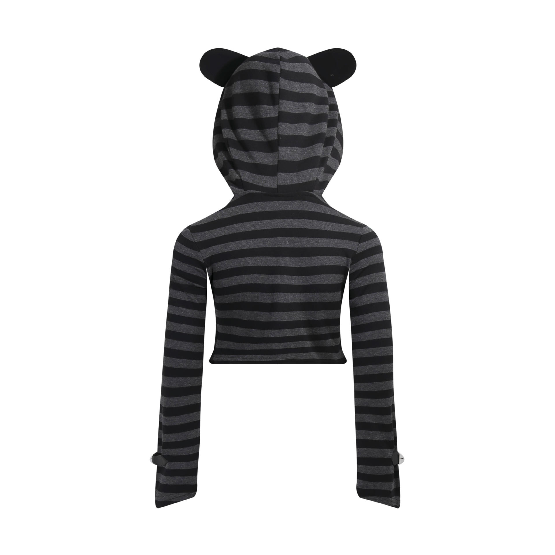 Striped Lace-up Hooded Cat Ears Long Sleeve T-shirt High Waist Lace Cake Dress Suit