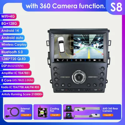 DVD Navigation: large-screen Android car navigation with - with-360-camera-8128g-wifi4g-lte-version-7862-carplay-octa-core-compatible-with-the-us-version-of-ford-fusion-2nd-generation-2013-2019-9inch-frame