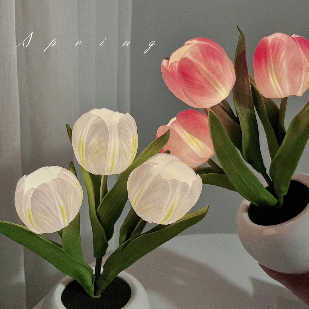Regalo del Día de la Madre, Lámpara Nocturna LED con Forma de Tulipán, Ramo 520 para Niñas, Decoración de Dormitorio, Ambiente, Lámpara de Mesa con Flores Secas