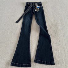 175高个子加长深蓝微喇牛仔裤女秋冬低腰修身弹力显瘦拖地喇叭裤