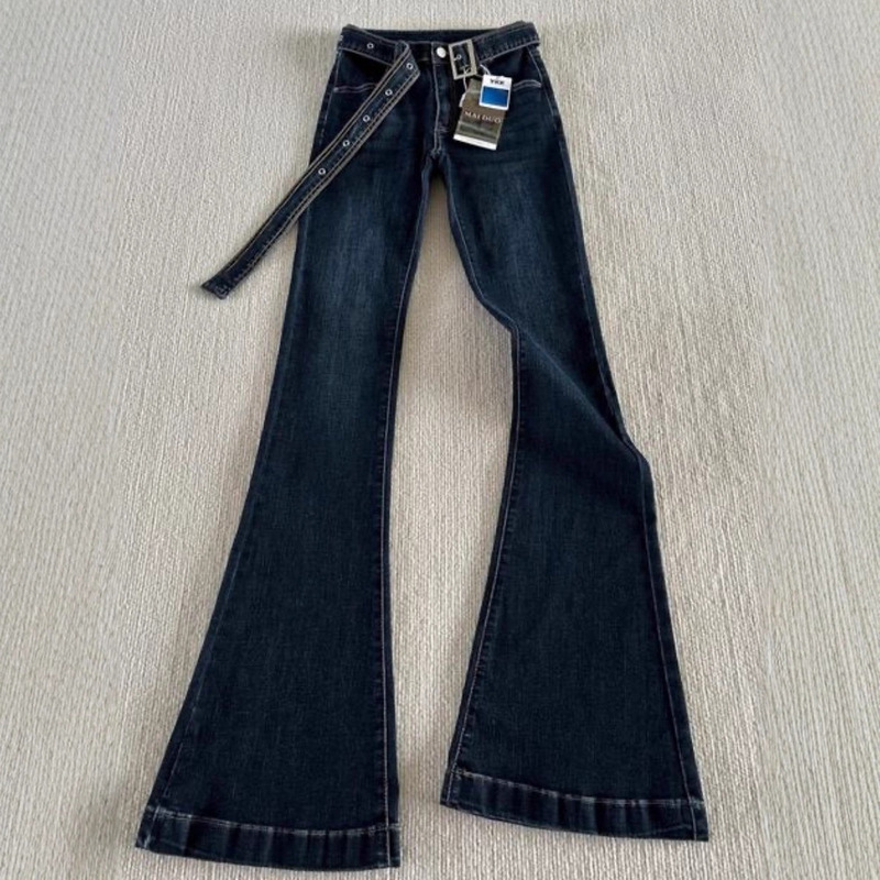 175 Tall Women's Dark Blue Bootcut Jeans for Autumn and Winter Low-Waist Slim Fit Stretch Slim Floor-Length Flared Pants