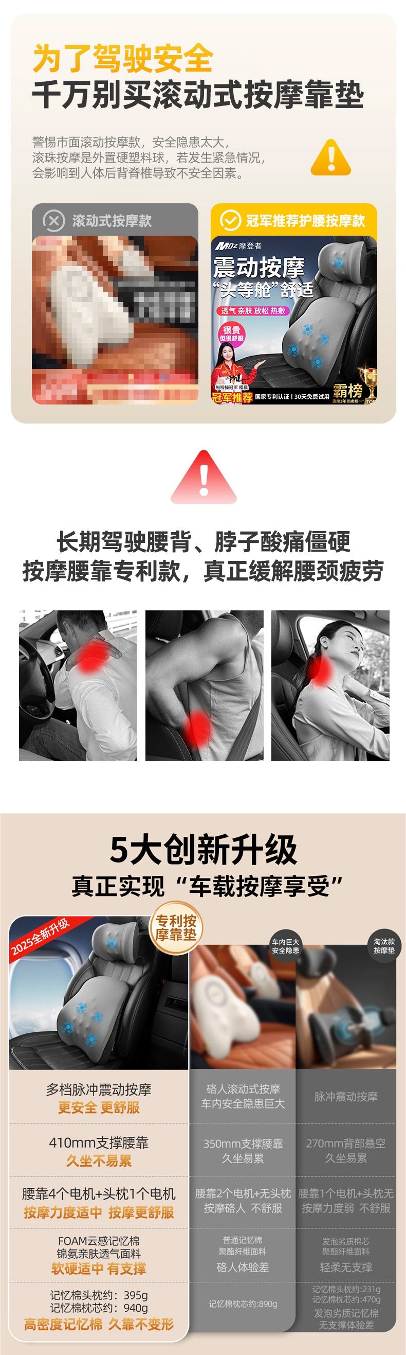 Car electric massage lumbar support cushion for drivers, car lumbar support for driving seat backrest