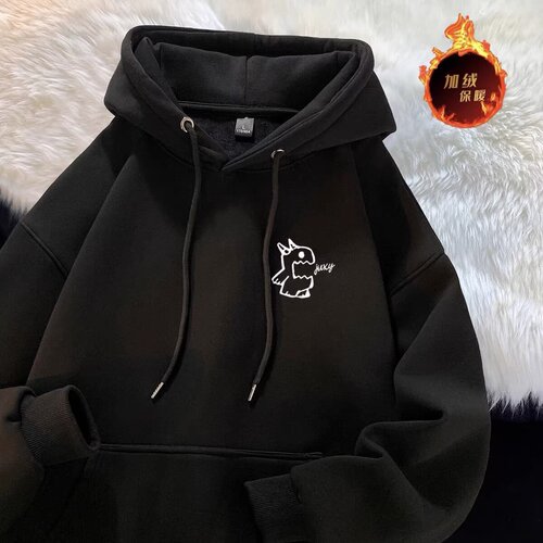 2025 New Year's hooded hooded hoodie for men and women in autumn and winter with cashmere and thick all-match fashion brand American student loose coat
