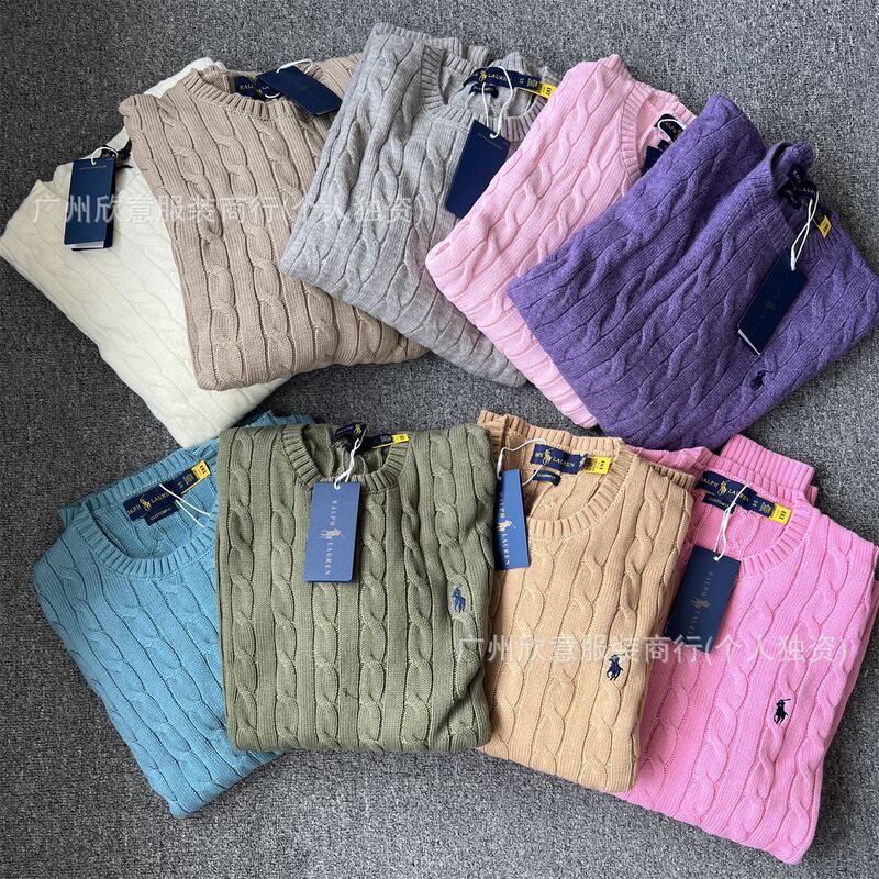 Original Export Cotton Thread Embroidered Pony Classic Twist Round Neck Knitted Long-Sleeved Top That Can Be Scanned with Qr Code Original Export Cotton Thread Embroidered Pony Classic Twist Round Neck Knitted Long-Sleeved Top That Can Be Scanned with Qr Code