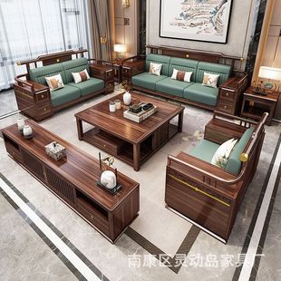 新中式沙发乌金木中式实木沙发客厅沙发冬夏两用家用别墅储物家具-阿里巴巴
