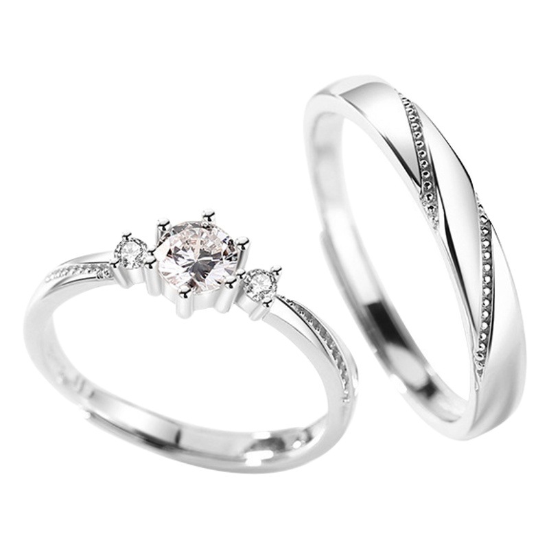 Amor a primera vista S925 anillo de pareja de plata esterlina un par de hombres y mujeres de moda simple japonesa y coreana anillo abierto entrega de una pieza