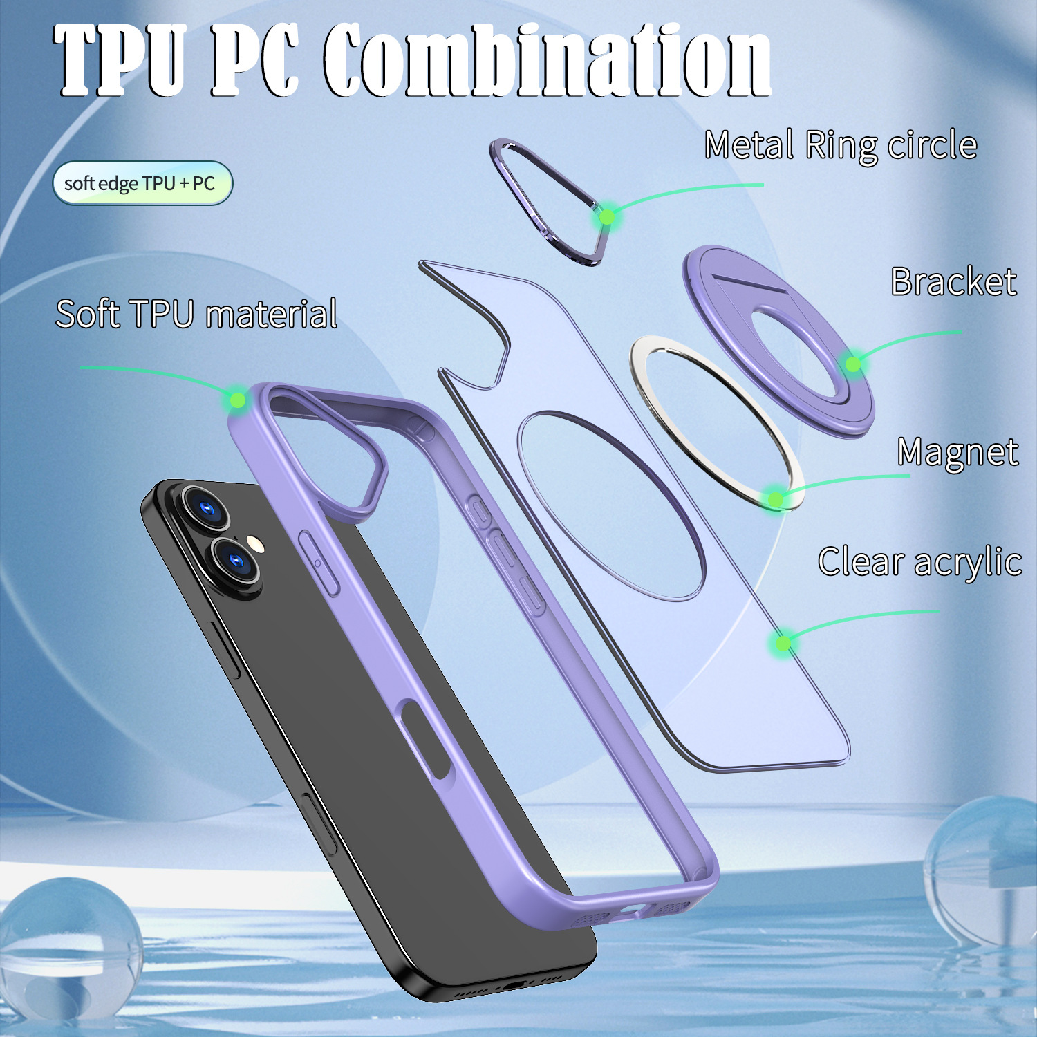 Adecuado para funda de teléfono móvil Apple 16Pro, soporte giratorio de anillo, protección de piel esmerilada magnética iPhone16Plus