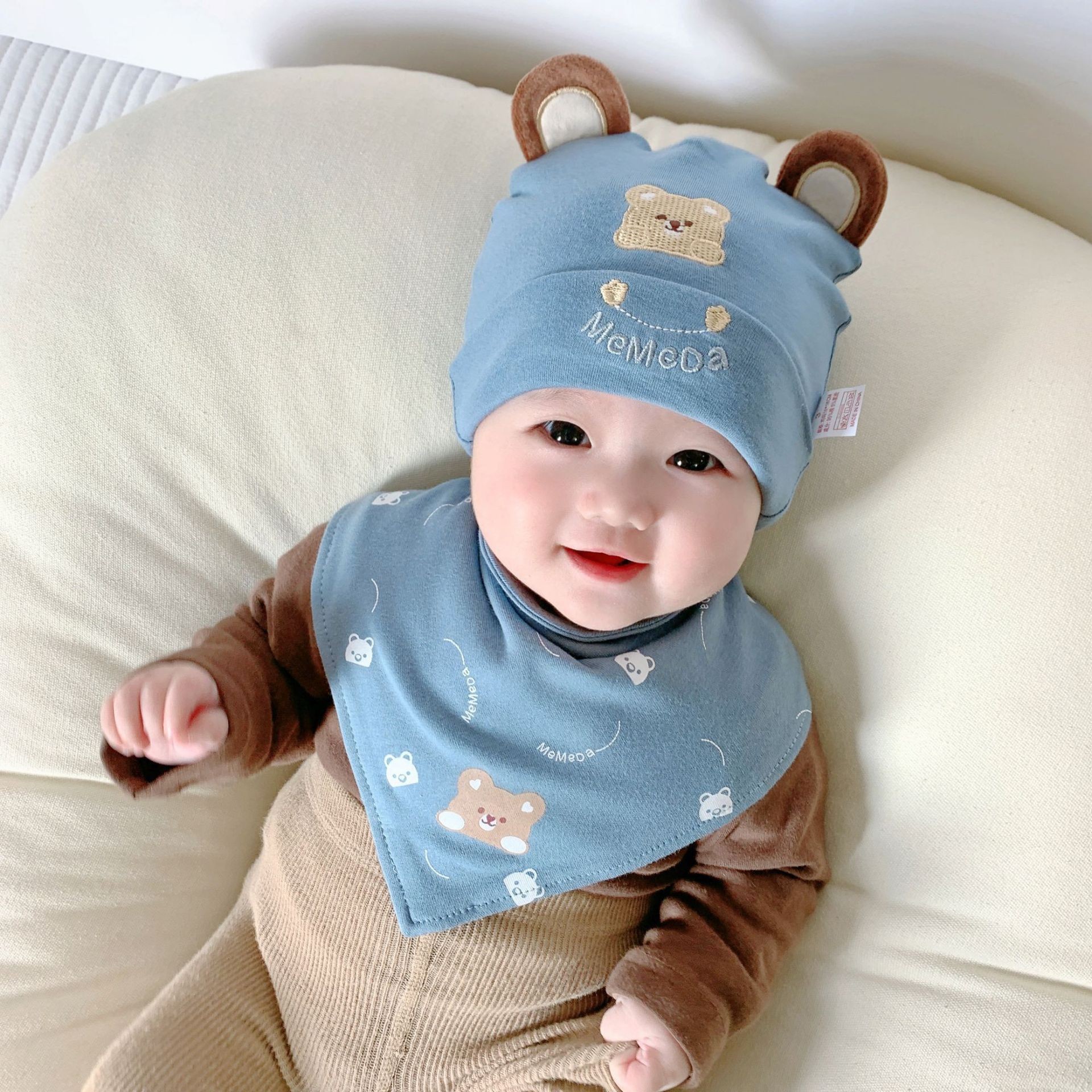 Popular Tuantuan Bear infant and toddler hat, spring/autumn collection, suitable for babies aged 3-12 months, unisex, cotton fabric, cute design, perfect for sleeping and as a newborn hat
