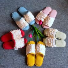 现货出口韩国新款女士家居叠层蕾丝花边鱼嘴室内四季拖鞋