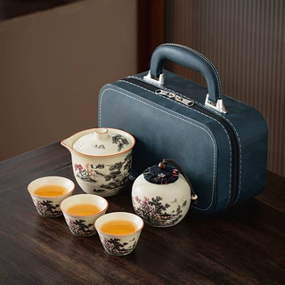 复古黑松梅花清韵壶汝窑便携功夫茶具套装家用户外喝茶快客杯定印