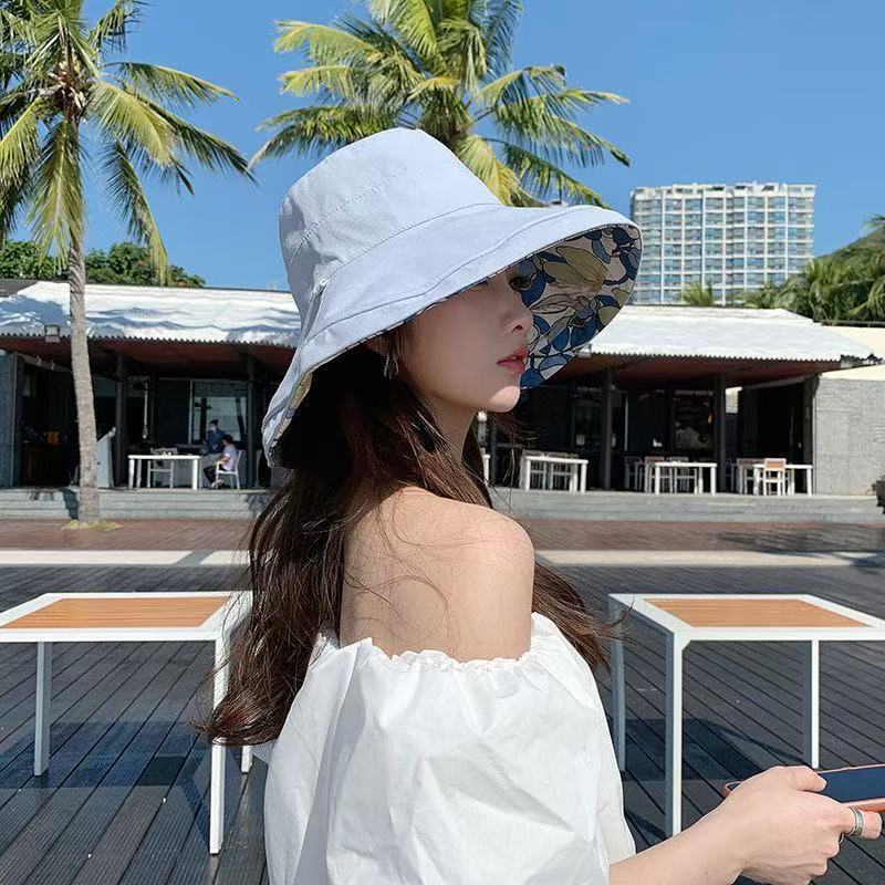 2025新款渔夫帽女夏季双面大帽檐遮阳防晒帽子遮脸防紫外线太阳帽|undefined