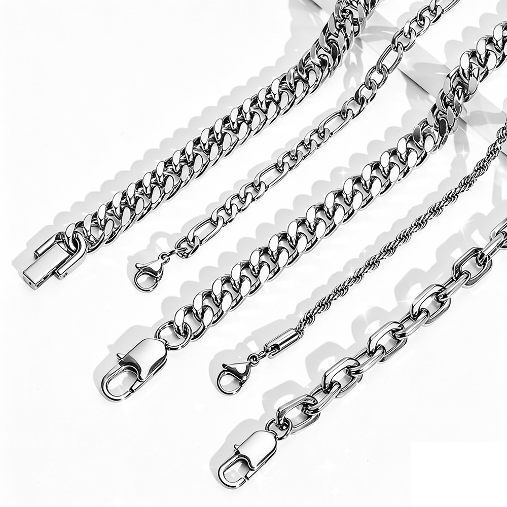 Europa y Estados Unidos de acero inoxidable transfronterizo Cuba pulsera Figaro combinación conjunto de moda universal titanio acero joyería de hombre