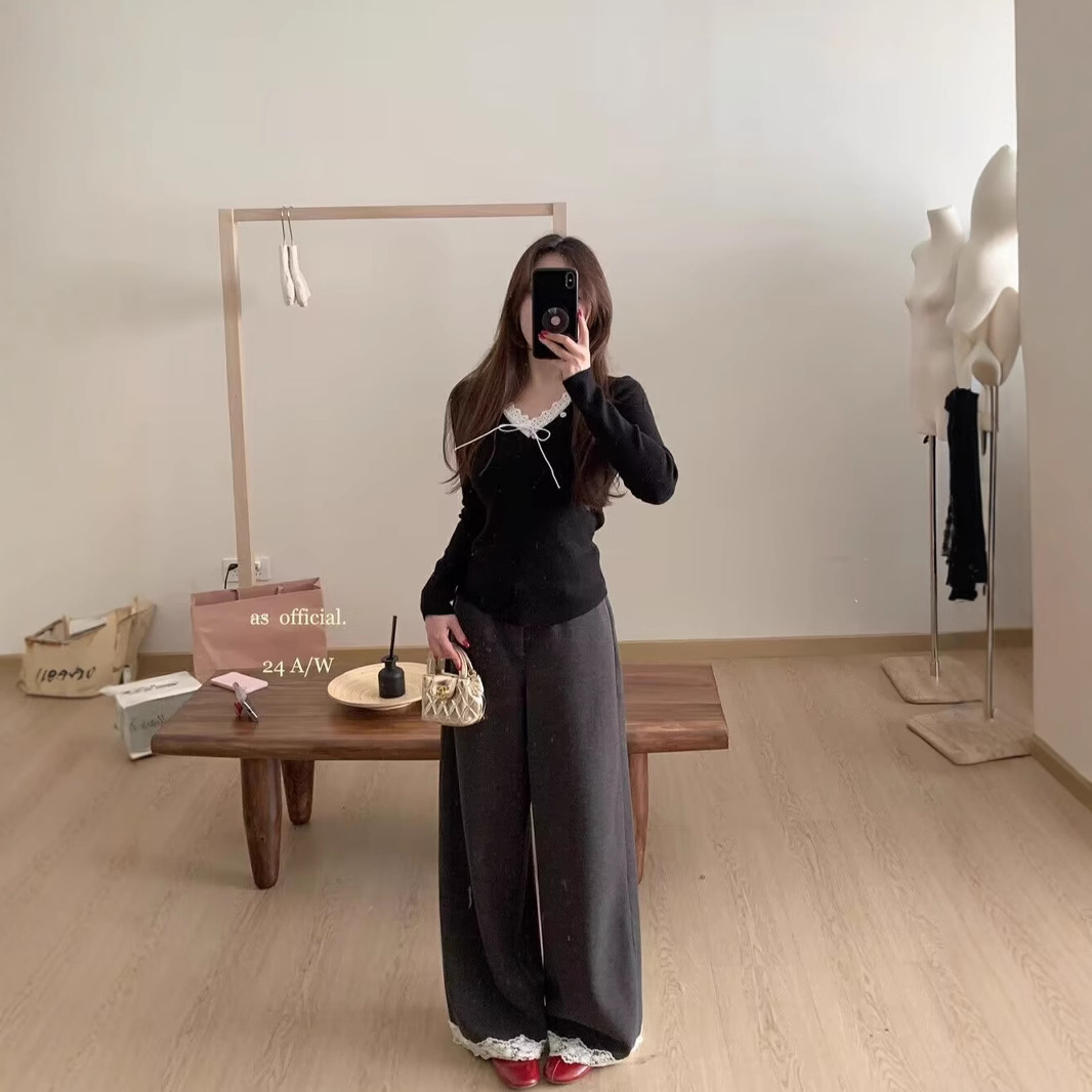 공식적인 가을과 겨울로 새로운 여성의 레이스 바느질 V-NECK 싱글웨어 니트웨어 여성용 11826