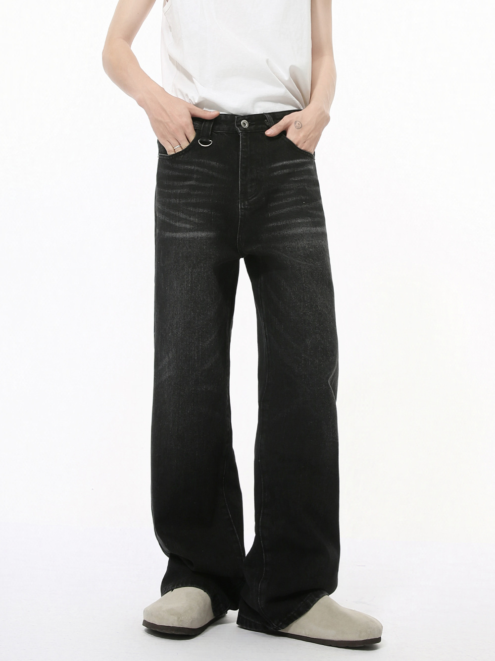 MTLCLOTHES Hombres| Otoño nuevos productos personales lavable gato barba jeans limpio suelto pantalones rectos