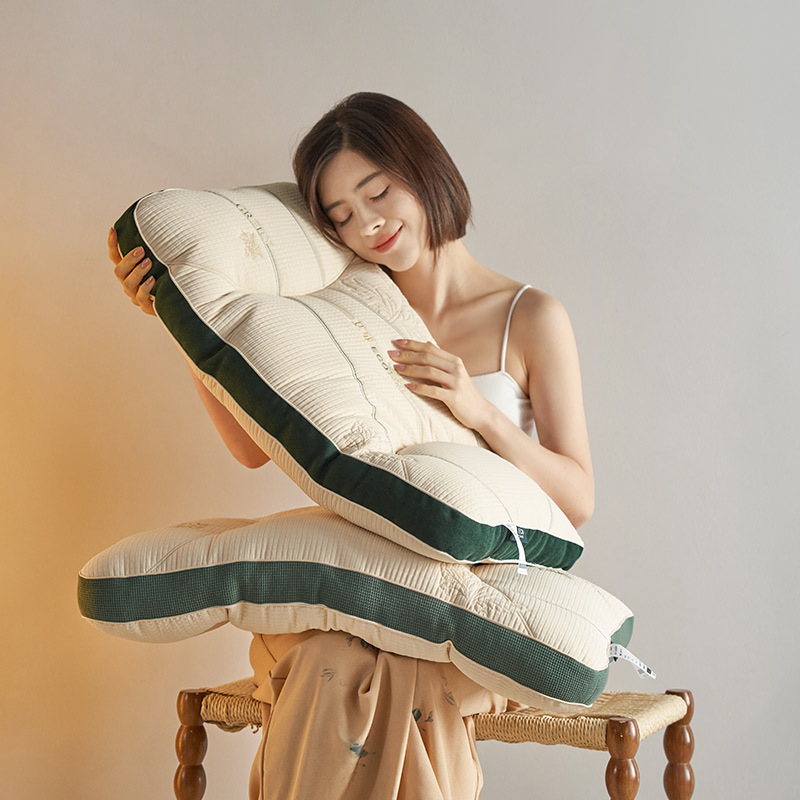 新款雙層紗提花中枕家用柔軟親膚枕芯宿舍成人護頸枕頭直播纖維枕