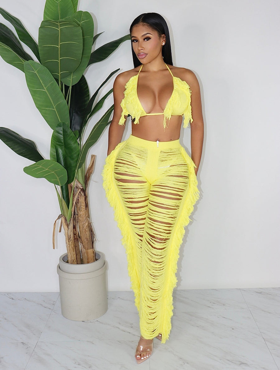 Women's Clothing summer new women's sexy tassel knitted pants suit_voghion.com