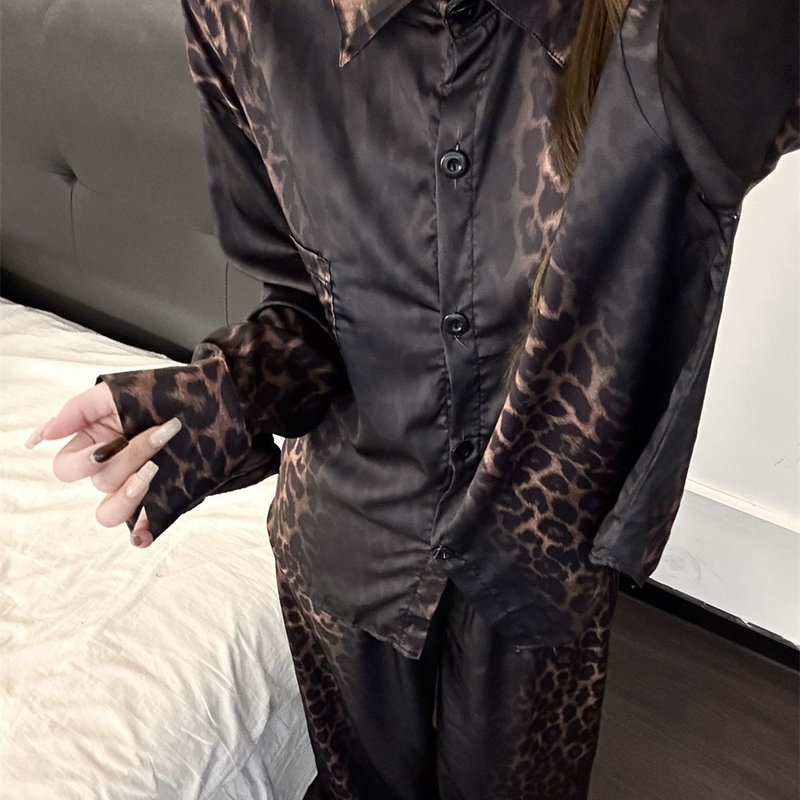 Korean-Style Casual High-End Leopard Print Long-Sleeve Pajamas for Women, New Spring and Autumn Home Wear, Plus-Size Long Pants Set Korean-Style Casual High-End Leopard Print Long-Sleeve Pajamas for Women, New Spring and Autumn Home Wear, Plus-Size Long Pants Set