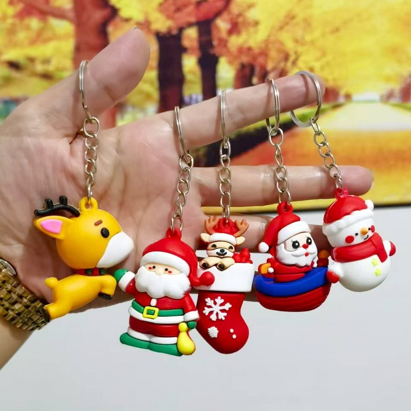 New Christmas Cute Santa Claus Elk Snowman Keychain Cartoon Keychain Car Pendant Wholesale