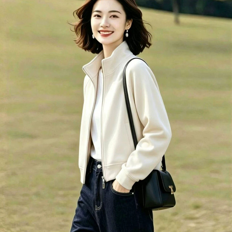 Women's stand-up collar short jacket, spring/autumn 2026 new style, zip-up cardigan, casual jacket, top, baseball jacket Women's stand-up collar short jacket, spring/autumn 2026 new style, zip-up cardigan, casual jacket, top, baseball jacket