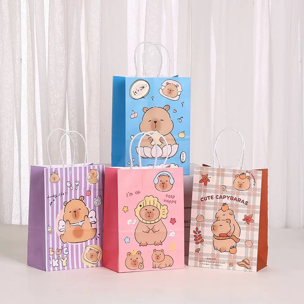 卡皮巴拉礼品袋水河豚手提袋礼物包装袋纸袋子袋子卡通纸牛皮纸