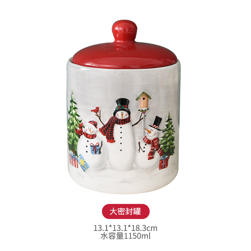 Nórdico de Navidad muñeco de nieve redondo sellado tarro grande de cerámica tarro de merienda creativo regalo de Navidad tarro de almacenamiento