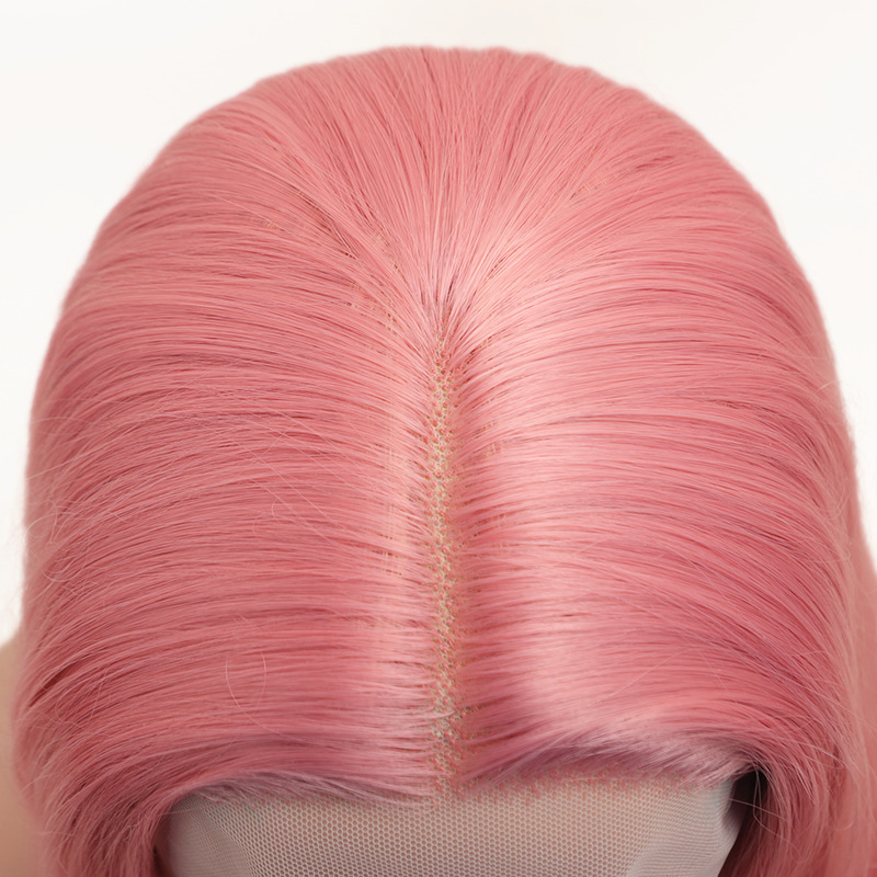 Peluca europea y americana fibra química split costura 13*4*1 encaje Rosa 30 pulgadas larga recta peluca cabeza cubierta en stock venta al por mayor
