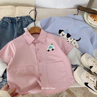 Children's Shirt Bangcheng 2025 Autum New Style Cute Fake Two-Piece Outwear for Boys and Girls Baby Kidsren's Clothing Trendy H0122