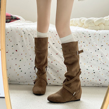 复古美拉德尖头内增高平底靴子女长筒靴2025新款秋季显瘦骑士长靴